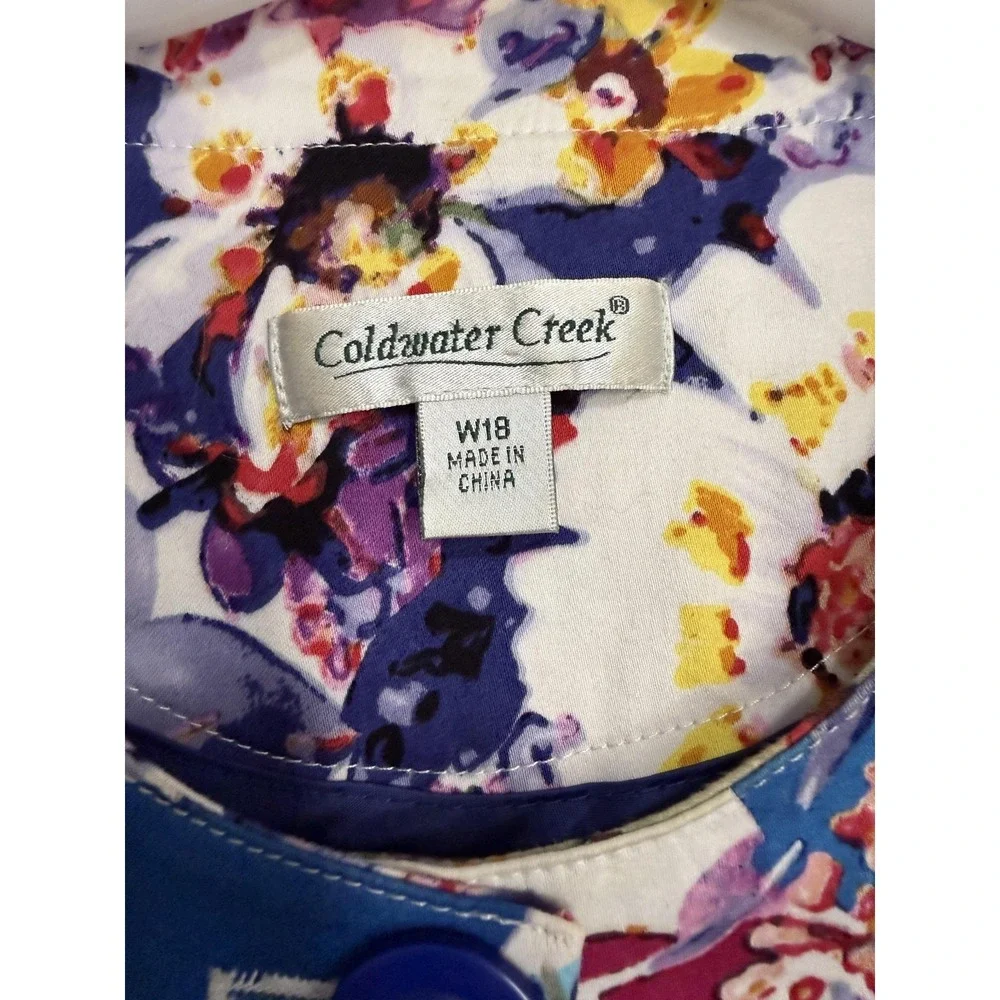 Coldwater Creek Jacket Womens W18 Multicolor Floral Cotton‎ Twill Button Pockets